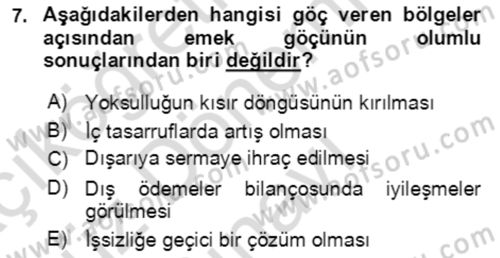 Göç Ve Göçmen Sorunları Dersi 2021 - 2022 Yılı (Final) Dönem Sonu Sınav Soruları 7. Soru