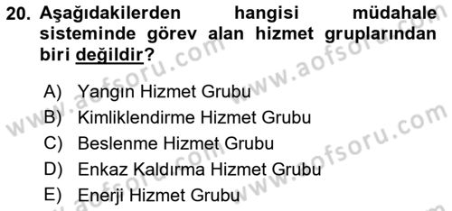Acil Durum Ve Afet Yönetimi Planları Dersi 2023 - 2024 Yılı (Vize) Ara Sınav Soruları 20. Soru