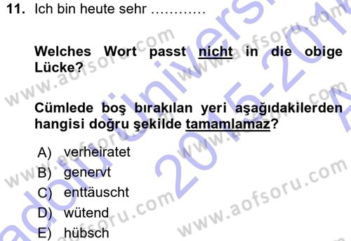 Almanca 1 Dersi 2015 - 2016 Yılı (Vize) Ara Sınav Soruları 11. Soru