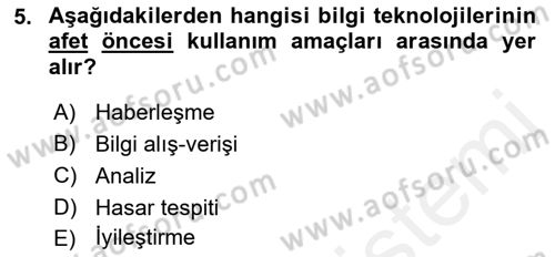 Afet Yönetimi 1 Dersi 2018 - 2019 Yılı (Final) Dönem Sonu Sınav Soruları 5. Soru