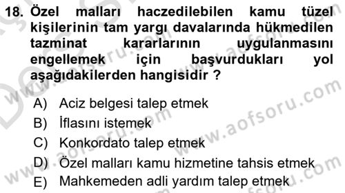İdari Yargı Dersi 2018 - 2019 Yılı 3 Ders Sınav Soruları 18. Soru