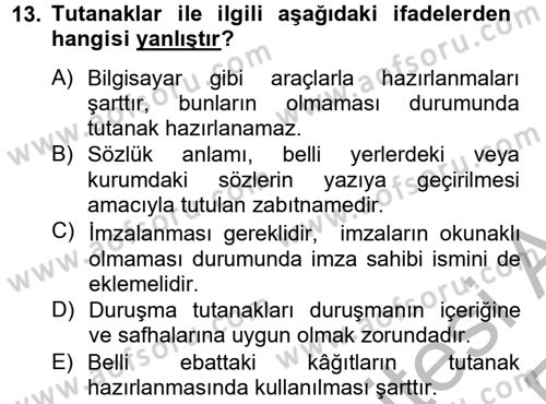 Kalem Mevzuatı Dersi 2012 - 2013 Yılı (Vize) Ara Sınav Soruları 13. Soru