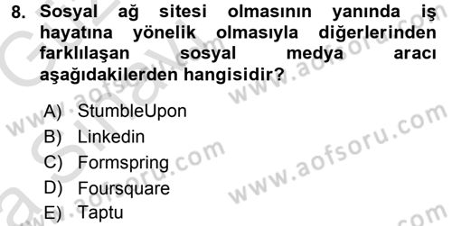 Büro Teknolojileri Dersi 2017 - 2018 Yılı (Vize) Ara Sınav Soruları 8. Soru