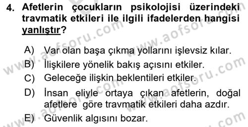 Afet Psikolojisi ve Sosyolojisi Dersi 2024 - 2025 Yılı (Final) Dönem Sonu Sınav Soruları 4. Soru
