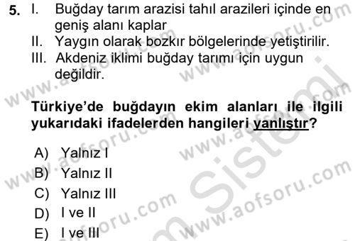Gıda Coğrafyası Dersi 2016 - 2017 Yılı (Vize) Ara Sınav Soruları 5. Soru