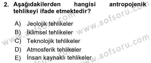Afet Risk Azaltma Politikaları Dersi 2023 - 2024 Yılı (Vize) Ara Sınav Soruları 2. Soru