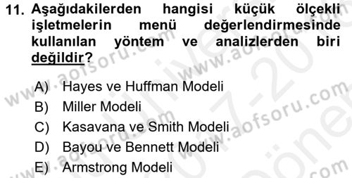 Menü Yönetimi Dersi 2017 - 2018 Yılı (Final) Dönem Sonu Sınav Soruları 11. Soru