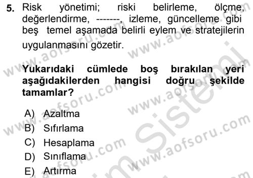 Kent, Planlama ve Afet Risk Yönetimi Dersi 2021 - 2022 Yılı (Final) Dönem Sonu Sınav Soruları 5. Soru