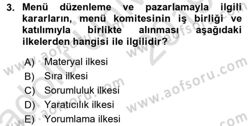 Menü Yönetimi Dersi 2018 - 2019 Yılı 3 Ders Sınav Soruları 3. Soru