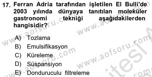 Gastronomi Tarihi Dersi 2021 - 2022 Yılı Yaz Okulu Sınav Soruları 17. Soru