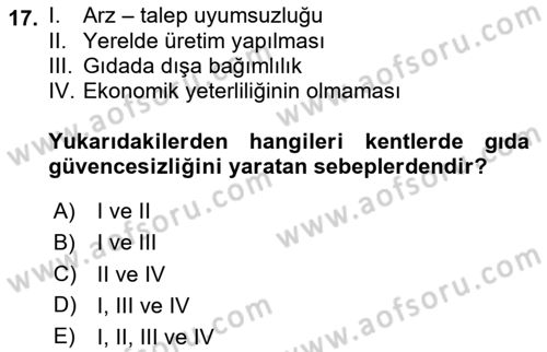 Sürdürülebilir Kentsel Dayanıklılık Dersi 2023 - 2024 Yılı Yaz Okulu Sınav Soruları 17. Soru