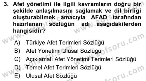 Temel Afet Bilgisi Dersi 2022 - 2023 Yılı (Vize) Ara Sınav Soruları 3. Soru