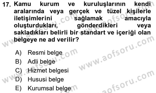 Kalem Mevzuatı Dersi 2016 - 2017 Yılı (Final) Dönem Sonu Sınav Soruları 17. Soru