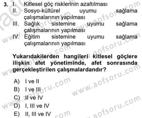 Göç Ve Göçmen Sorunları Dersi 2021 - 2022 Yılı Yaz Okulu Sınav Soruları 3. Soru