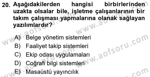 Büro Teknolojileri Dersi 2022 - 2023 Yılı (Vize) Ara Sınav Soruları 20. Soru