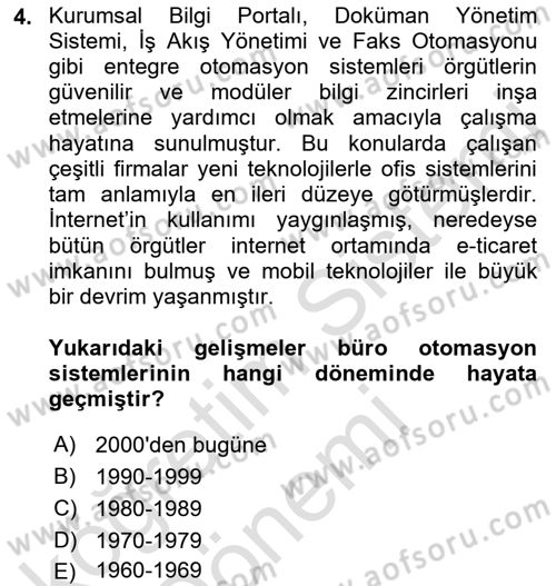 Büro Teknolojileri Dersi 2022 - 2023 Yılı (Vize) Ara Sınav Soruları 4. Soru