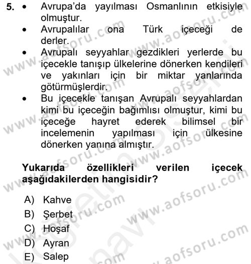 Türk Mutfak Kültürü Dersi 2017 - 2018 Yılı 3 Ders Sınav Soruları 5. Soru