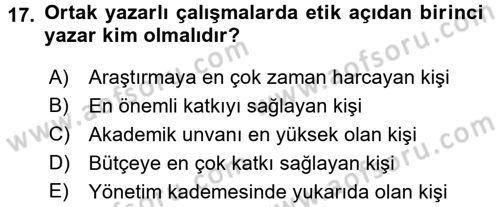Sosyal Bilimlerde Araştırma Yöntemleri Dersi 2017 - 2018 Yılı (Final) Dönem Sonu Sınav Soruları 17. Soru