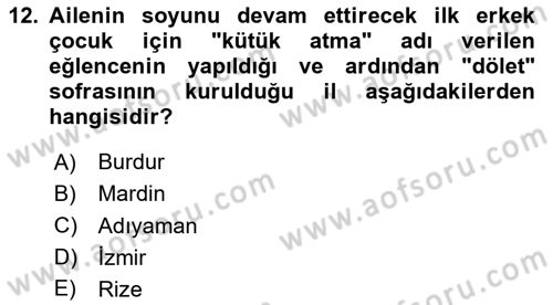 Türk Mutfak Kültürü Dersi 2024 - 2025 Yılı Yaz Okulu Sınav Soruları 12. Soru
