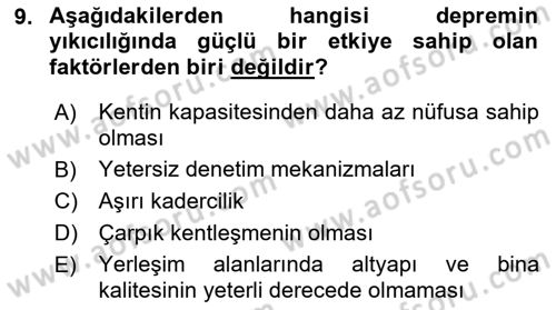 Afet Psikolojisi ve Sosyolojisi Dersi 2018 - 2019 Yılı 3 Ders Sınav Soruları 9. Soru