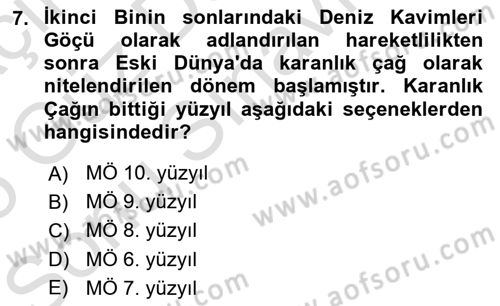 Anadolu Arkeolojisi Dersi 2024 - 2025 Yılı (Final) Dönem Sonu Sınav Soruları 7. Soru