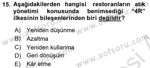 Gastronomi Ve Sürdürülebilirlik Dersi 2021 - 2022 Yılı (Vize) Ara Sınav Soruları 15. Soru