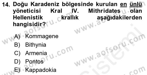 Anadolu Arkeolojisi Dersi 2017 - 2018 Yılı (Final) Dönem Sonu Sınav Soruları 14. Soru