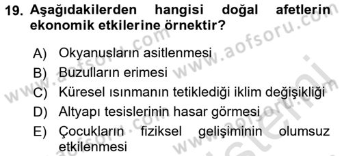 Afet Ekonomisi Ve Sigortacılığı Dersi 2018 - 2019 Yılı 3 Ders Sınav Soruları 19. Soru