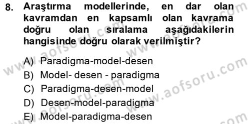 Sosyal Bilimlerde Araştırma Yöntemleri Dersi 2013 - 2014 Yılı (Final) Dönem Sonu Sınav Soruları 8. Soru