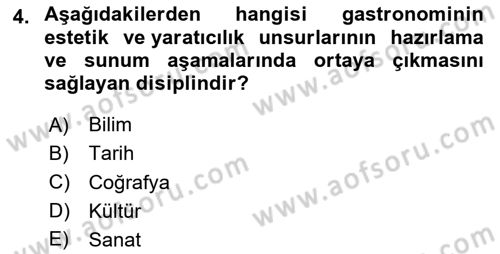 Gastronominin Temelleri Dersi 2024 - 2025 Yılı Yaz Okulu Sınav Soruları 4. Soru