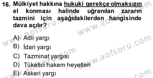 İdari Yargı Dersi 2013 - 2014 Yılı (Vize) Ara Sınav Soruları 16. Soru
