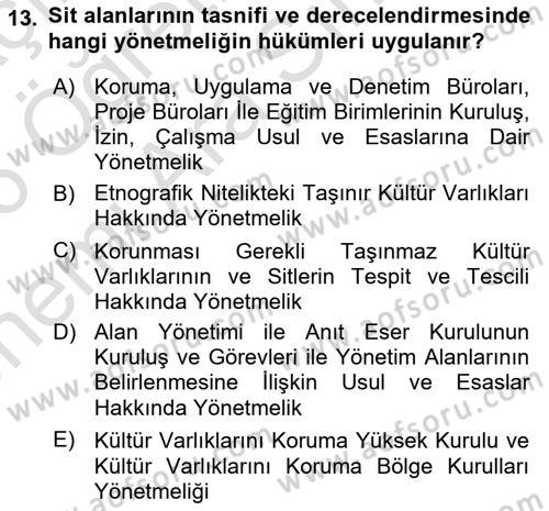 Arkeolojik Alan Yönetimi Dersi 2025 - 2026 Yılı (Vize) Ara Sınav Soruları 13. Soru