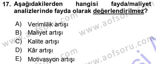 Büro Teknolojileri Dersi 2015 - 2016 Yılı (Final) Dönem Sonu Sınav Soruları 17. Soru