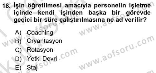 Yiyecek Ve İçecek İşletmeciliği Dersi 2020 - 2021 Yılı Yaz Okulu Sınav Soruları 18. Soru