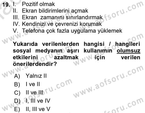 Büro Teknolojileri Dersi 2024 - 2025 Yılı Yaz Okulu Sınav Soruları 19. Soru