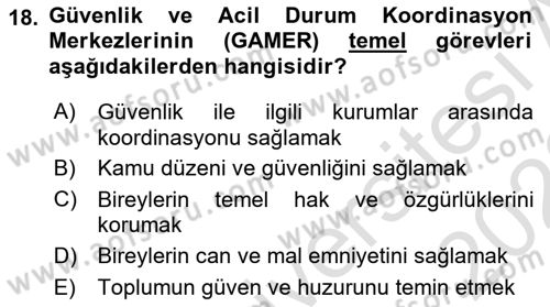 Afet Risk Azaltma Politikaları Dersi 2022 - 2023 Yılı (Vize) Ara Sınav Soruları 18. Soru