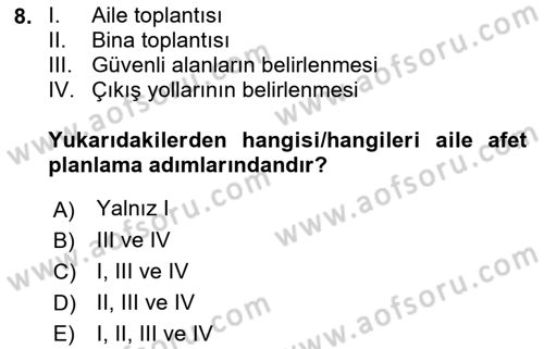 Afet Yönetimi 1 Dersi 2022 - 2023 Yılı (Final) Dönem Sonu Sınav Soruları 8. Soru