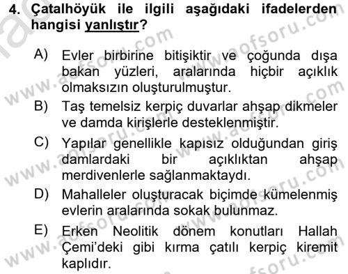 Anadolu Arkeolojisi Dersi 2016 - 2017 Yılı (Vize) Ara Sınav Soruları 4. Soru
