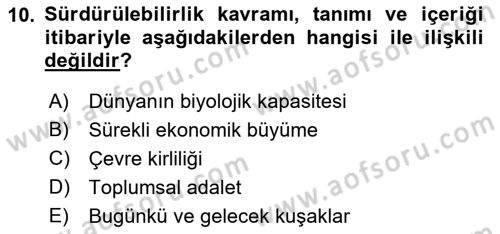 Kent, Planlama ve Afet Risk Yönetimi Dersi 2021 - 2022 Yılı (Final) Dönem Sonu Sınav Soruları 10. Soru