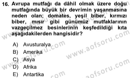 Gastronominin Temelleri Dersi 2021 - 2022 Yılı Yaz Okulu Sınav Soruları 16. Soru