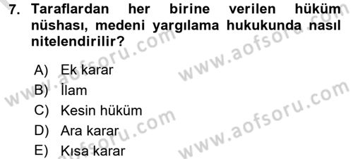 Hukuk Dili Ve Adli Yazışmalar Dersi 2015 - 2016 Yılı (Final) Dönem Sonu Sınav Soruları 7. Soru