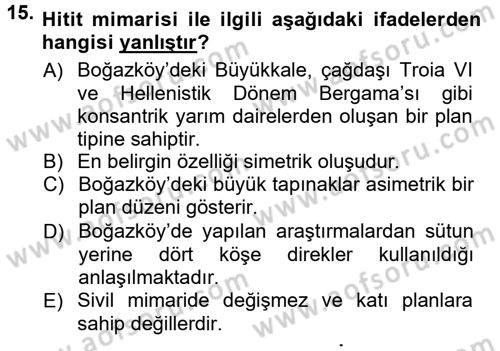 Anadolu Arkeolojisi Dersi 2012 - 2013 Yılı (Vize) Ara Sınav Soruları 15. Soru