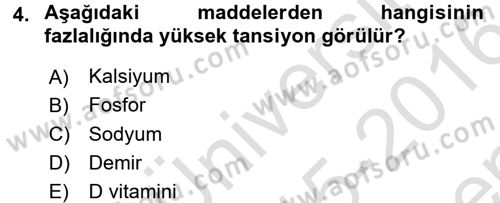 Beslenmenin Temel İlkeleri Dersi 2015 - 2016 Yılı (Final) Dönem Sonu Sınav Soruları 4. Soru
