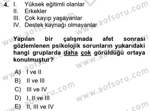 Afet Psikolojisi ve Sosyolojisi Dersi 2024 - 2025 Yılı (Vize) Ara Sınav Soruları 4. Soru