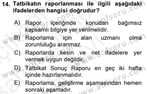 Afet Senaryosu ve Tatbikatlar Dersi 2017 - 2018 Yılı (Final) Dönem Sonu Sınav Soruları 14. Soru