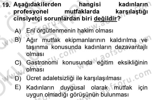 Yemek Sosyolojisi Dersi 2022 - 2023 Yılı Yaz Okulu Sınav Soruları 19. Soru