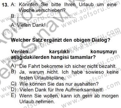 Almanca 3 Dersi 2013 - 2014 Yılı Tek Ders Sınav Soruları 13. Soru