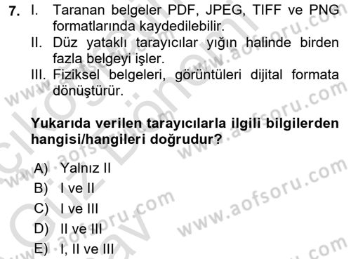 Büro Teknolojileri Dersi 2024 - 2025 Yılı (Vize) Ara Sınav Soruları 7. Soru