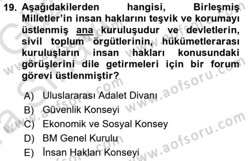 İnsan Hakları Ve Kamu Özgürlükleri Dersi 2019 - 2020 Yılı (Vize) Ara Sınav Soruları 19. Soru