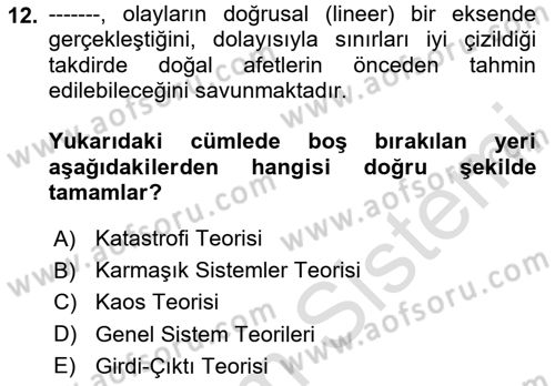 Afet Ekonomisi Ve Sigortacılığı Dersi 2025 - 2026 Yılı (Vize) Ara Sınav Soruları 12. Soru